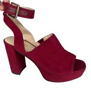 Nine West Burgundy Platform Strappy Peep Toe Sandal Heel Size 7 Feminine Y2K
